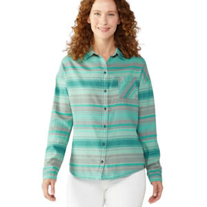 PRANA Percy Long Sleeve Button Front Shirt Atlantic Stripe Green Women's Medium